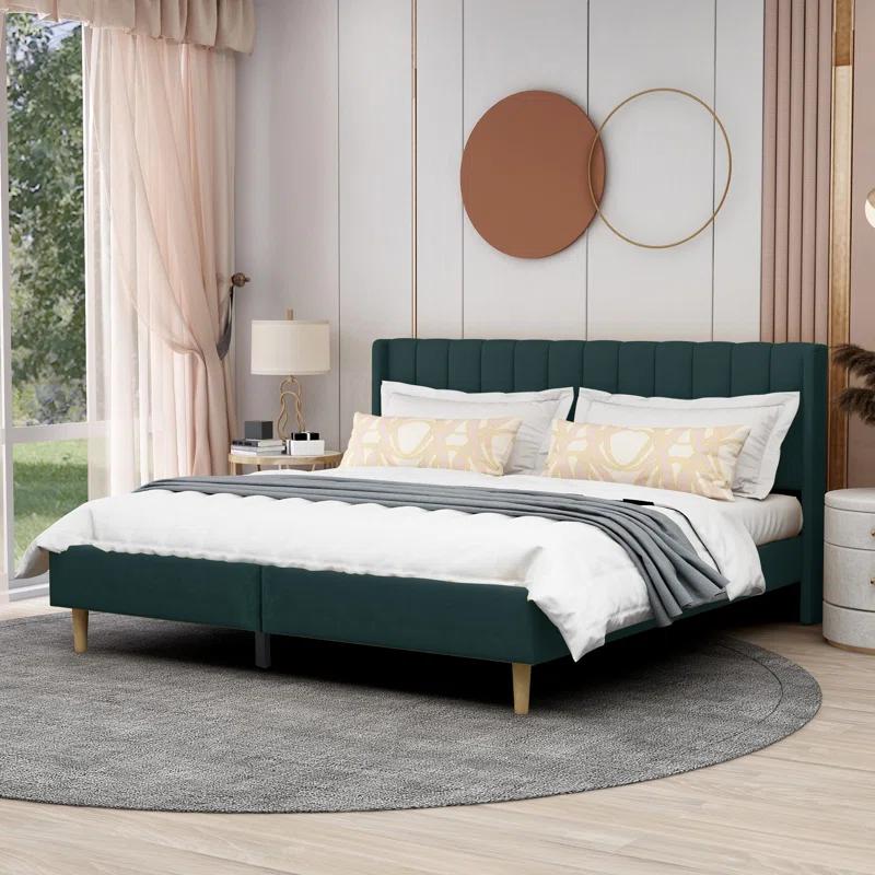 Wade Logan® Eriksay Low Profile Upholstered Platform Bed with Wingback Headboard