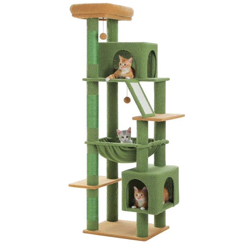 71" Indoor Tall Large Cat Tree Multi-Level Cat House With 2 Big Condo Pad Bed, Cozy Hammock And Scratching Posts
