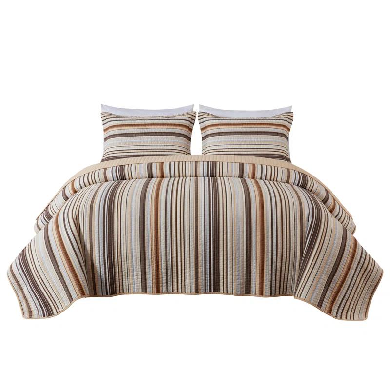 Chezmoi Collection Avery Striped Pre-Washed Cotton Quilt Set