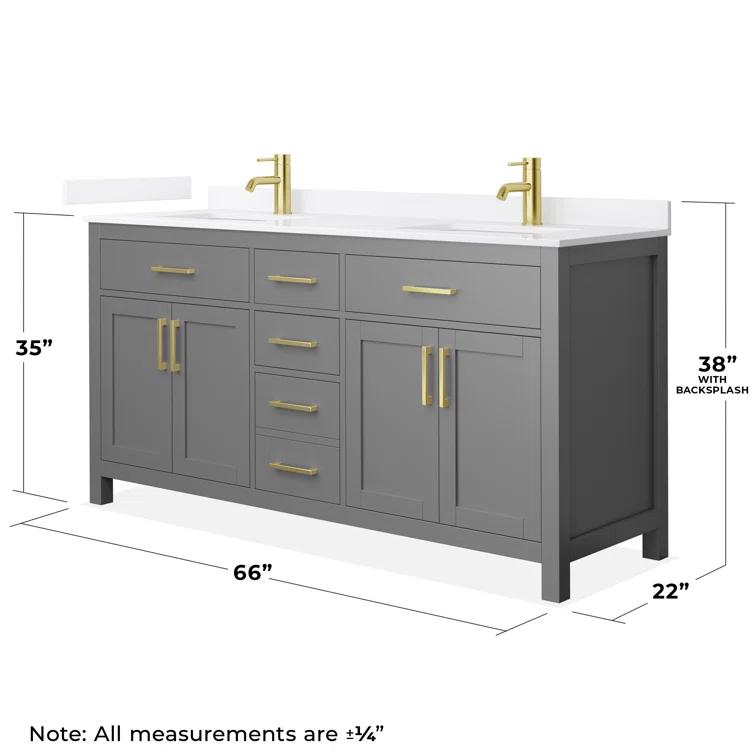 Wyndham Collection Beckett 66" Freestanding Double Bathroom Vanity with Quartz Top