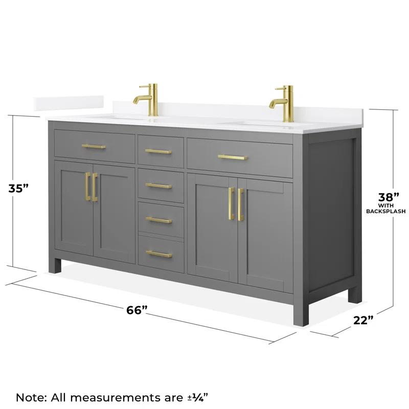 Wyndham Collection Beckett 66" Freestanding Double Bathroom Vanity with Quartz Top