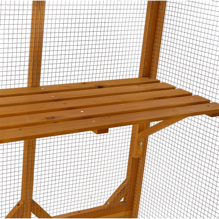 Gracie Oaks Outdoor Cat Enclosure with Roof 72" Height Cat Wooden House Large Cat Catio