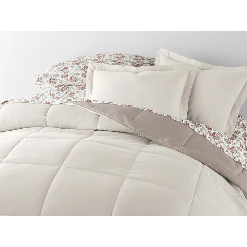 IEnjoy Home 7-Piece Reversible Bedding Bundle - Solid Comforter and Patterned Sheet Set