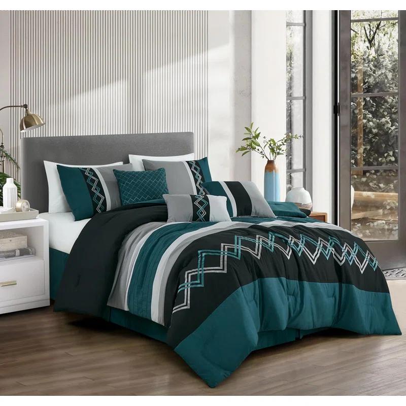 Chezmoi Collection Microfiber Modern & Contemporary 7 Piece Comforter Set