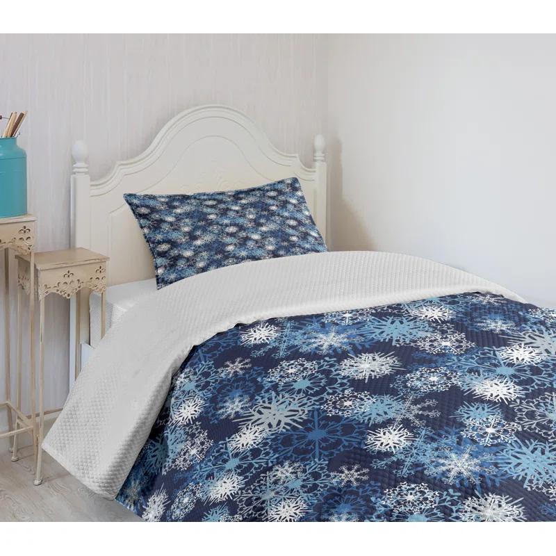 Ambesonne Ambesonne Winter Bedspread Set Ornate Snowflakes Xmas Pale Blue Dark Blue