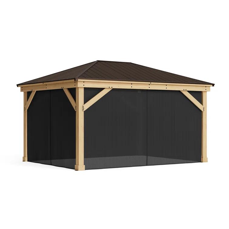 Yardistry 12' x 16' Meridian Gazebo Mosquito Mesh Kit  Premium Phifer UV-Resistant Mesh with Easy Glide Tracks and Full-Length Zippered Panels