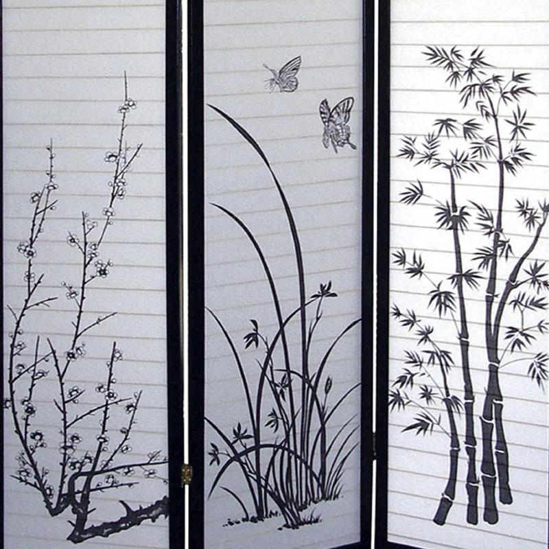 Myhomekeepers 70" Tall 3-Panel Screen / Room Divider, Floral Design With Black Finish