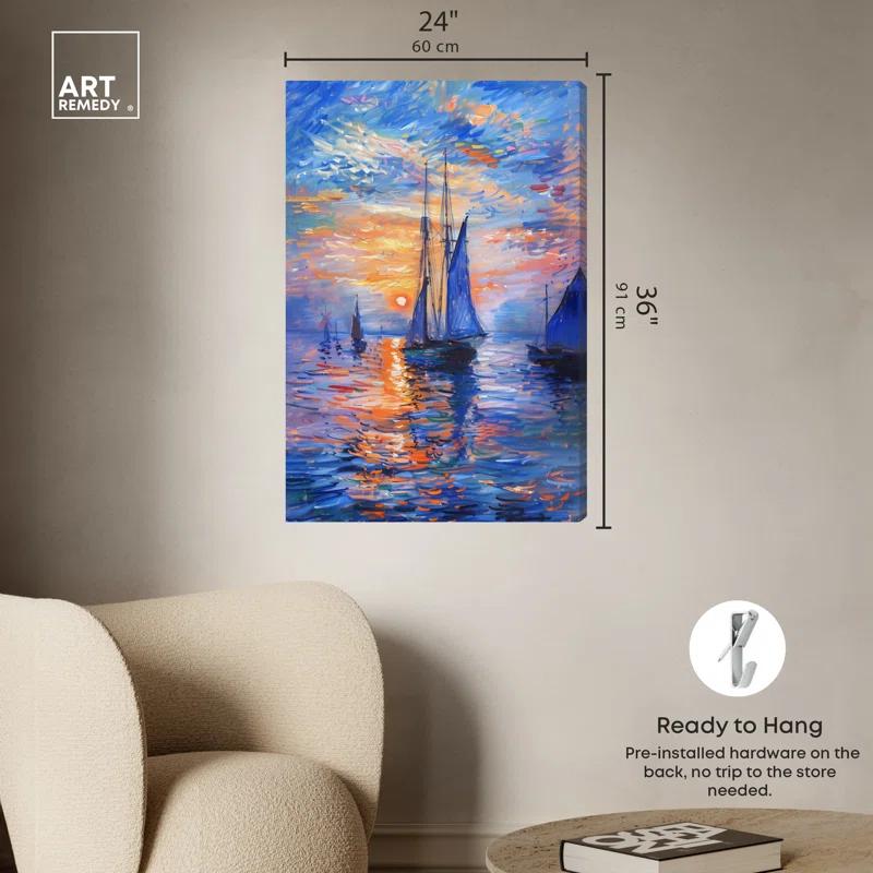 Art Remedy Art Remedy Night Sea Breeze Framed Sailing 1 Piece Canvas Wall Art 57718