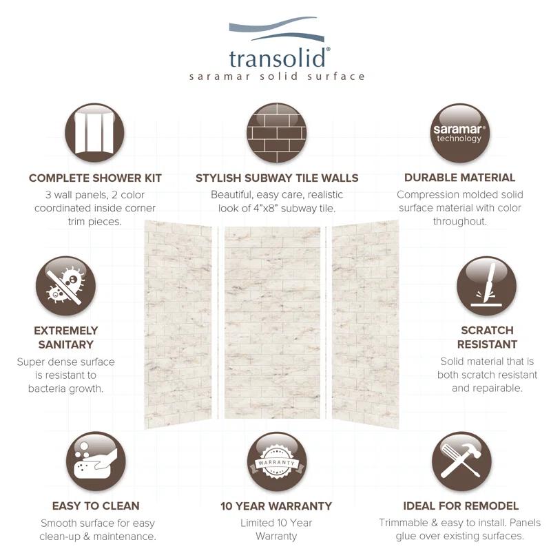 Transolid SaraMar 36'' W 36'' D 72'' H Glue Up Solid Surface Wall