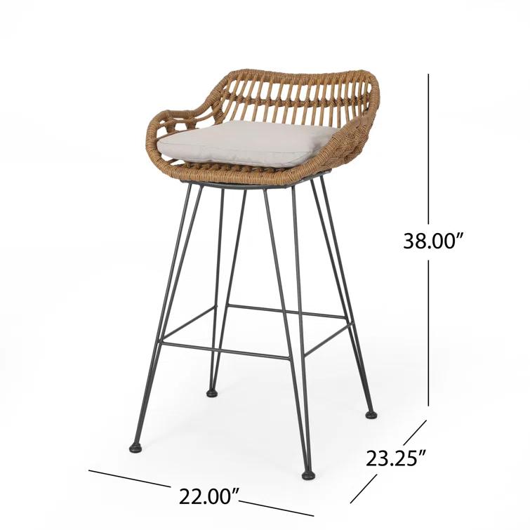 George Oliver Endicott Wicker Outdoor 30'' Bar Stool with Cushion (Set of 2)