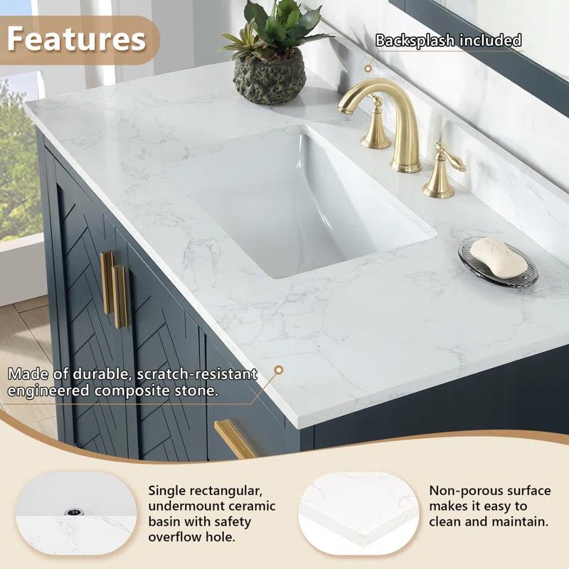 Ceres 43" Engineered Stone Single Bathroom Vanity Top with Sink