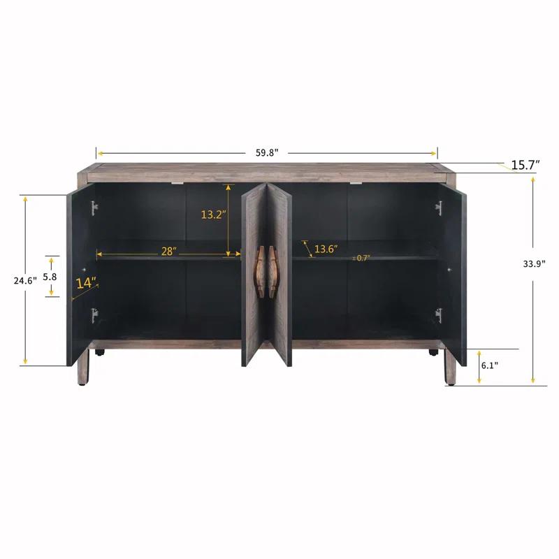 Bungalow Rose Antique Four Door Cabinet For Living Room