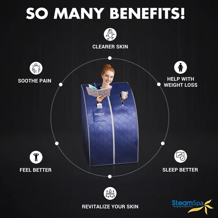 Steam Spa SteamSpa Portable 1-Person Home Sauna with Infrared Heating, Digital Control, Foot Heating Pad, Foldable Chair and Foot Massager in Blue Finish | Wayfair