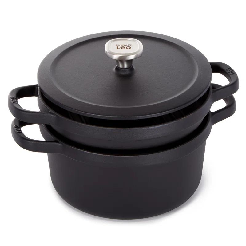 BergHOFF BergHOFF Graphite 3Pc Cast Iron Enamel Cookware Set, Covered Dutch Oven and Grill Pan