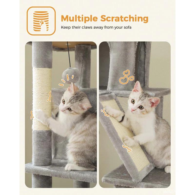 71" Indoor Tall Large Cat Tree Multi-Level Cat House With 2 Big Condo Pad Bed, Cozy Hammock And Scratching Posts