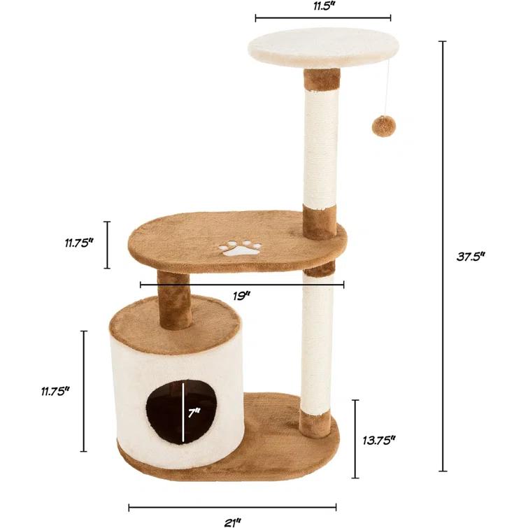 Petmaker PETMAKER 3-Tier Cat Tree - 2 Napping Perches, Kitten Condo, 2 Sisal Rope Scratching Posts, and Hanging Toy - Tower for Indoor Kitties (Brow