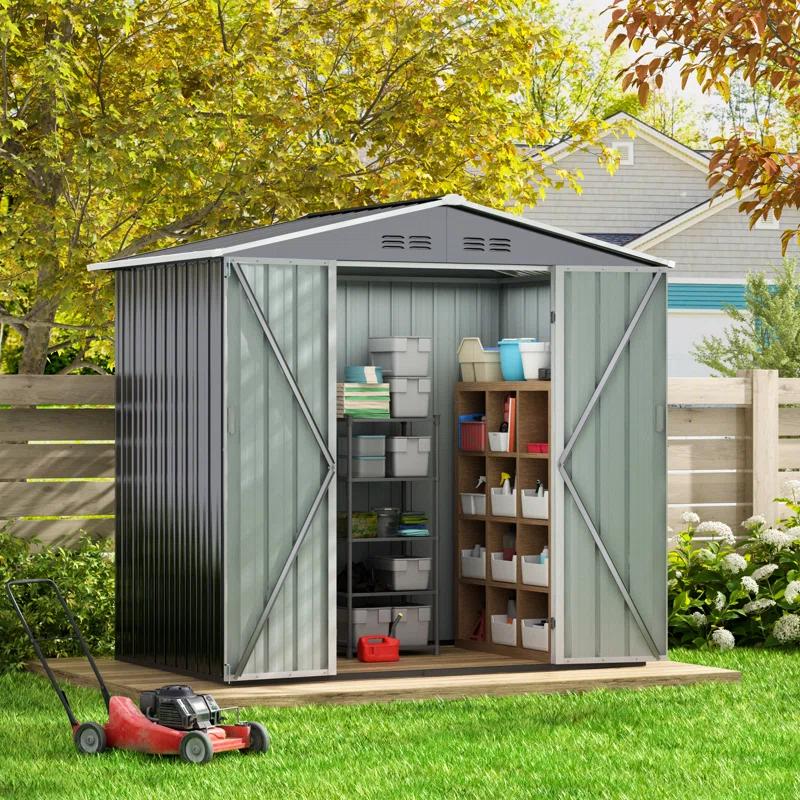 HOGYME 6 Ft. W X 4 Ft. D Outdoor Metal Storage Shed With Lockable Doors