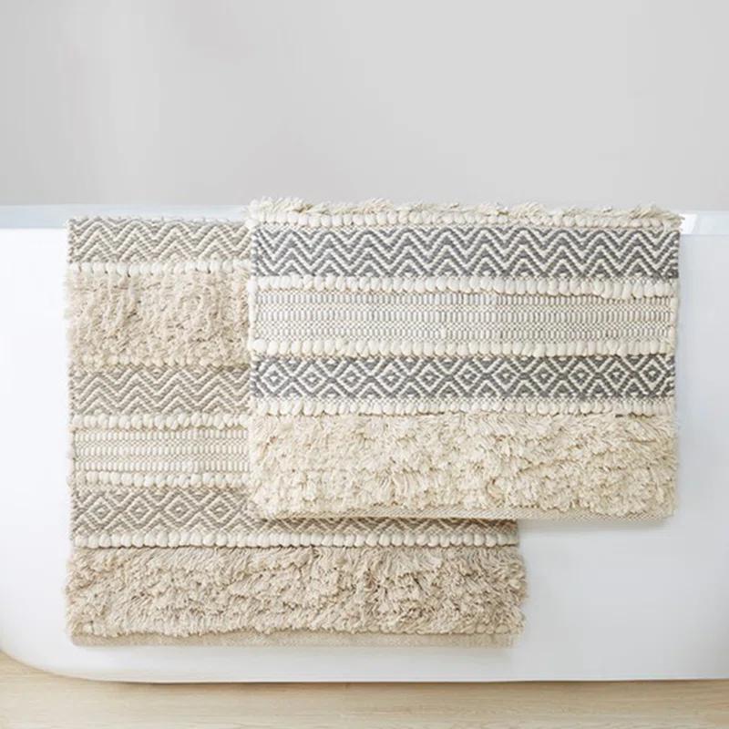 Ink+Ivy, JLA Home 22"x58" Asher Woven Textured Striped Bath Rug Natural : Microfiber, Machine Washable, Non-Slip Backing