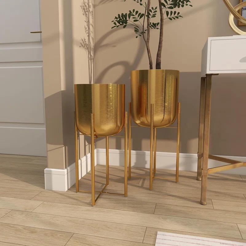 CosmoLiving by Cosmopolitan 2 - Piece Metal Dome Indoor Outdoor Planter with Removable Stand Set