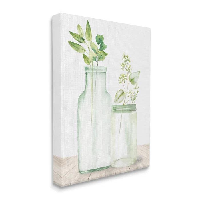 Stupell Industries " Herbal Plant Sprigs Country Glass Jars Rustic Painting " by Kim Allen