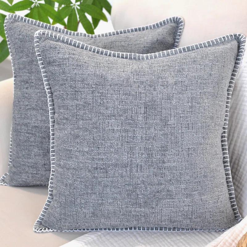 Oveesha Soft Chenille Throw Pillow Covers With Stitched Edge (Set of 2)