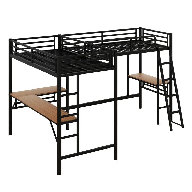 Mason & Marbles Double Twin Size Loft Beds, Metal L-Shaped Loft Bed Frame With Two Desk