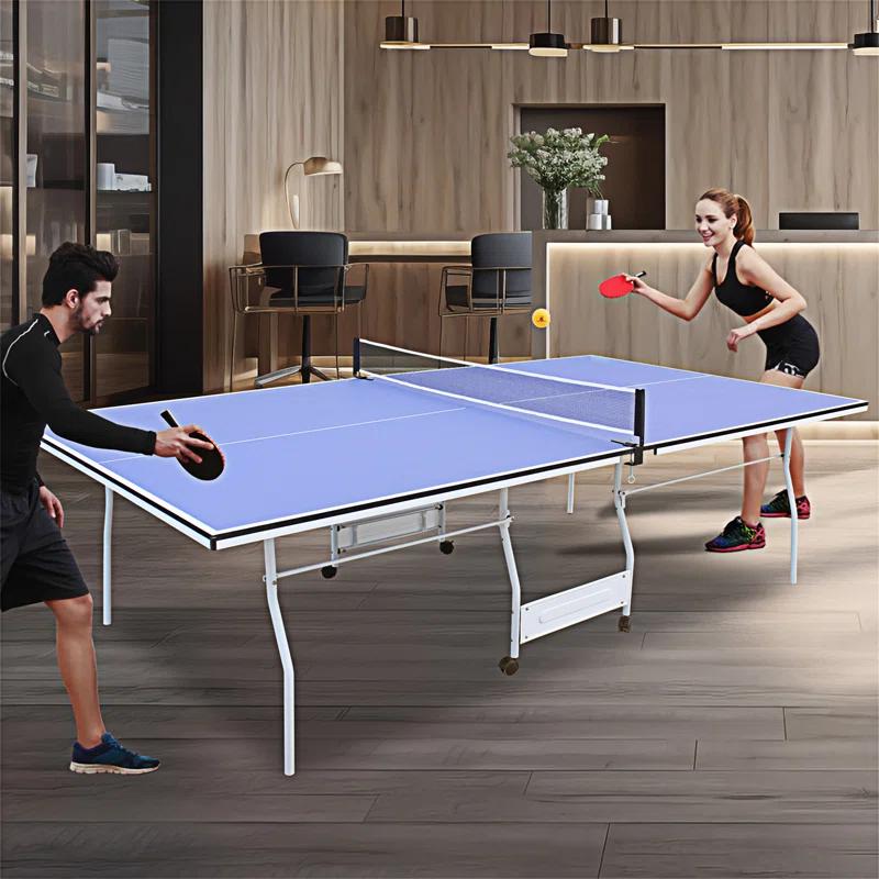 Ceballos 9Ft Mid-Size Table Tennis Table Foldable & Portable Ping Pong Table Set For Indoor Games With Net