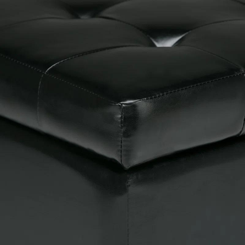 Simpli Home Cosmopolitan 34"W Upholstered Storage Ottoman with Tufted Design and Large Interior Storage