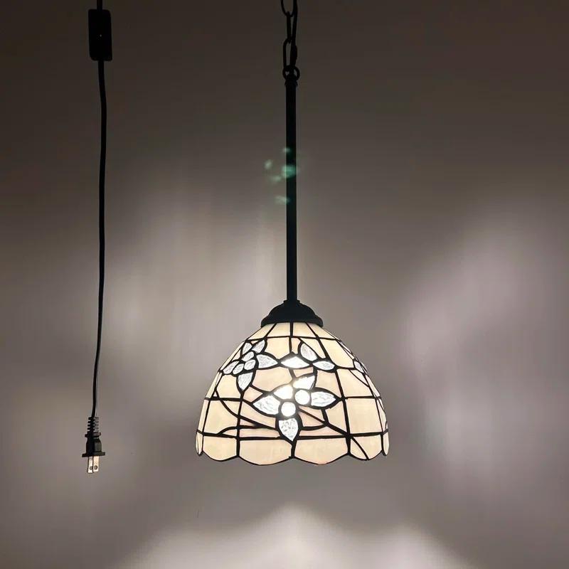 Fleur De Lis Living Tiffany Mini Pendant Lights White Stained Glass Flowers LED Bulb Included 8"W*8"D*60"H
