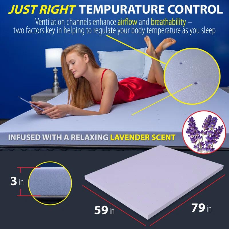 Deco Gear Deco Home 3-Inch Memory Foam Mattress Topper with Lavender Infused Scent
