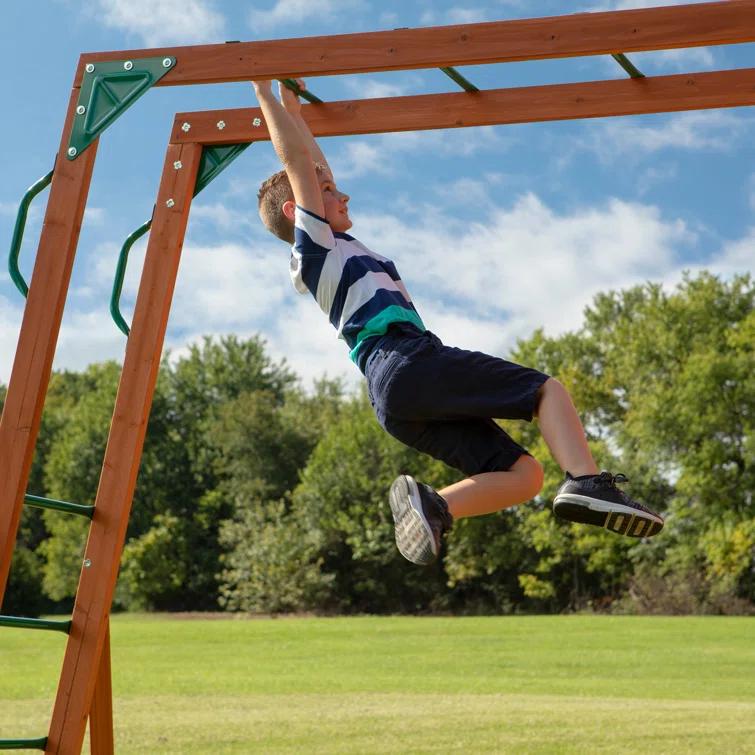 Backyard Discovery Backyard Discovery Skyfort II Cedar Wood Swing Set with Wave Slide, Clubhouse, Crow's Nest, and Monkey Bars