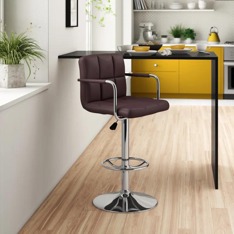 Flash Furniture Contemporary Quilted Vinyl Adjustable Height Barstool with Arms and Chrome Base