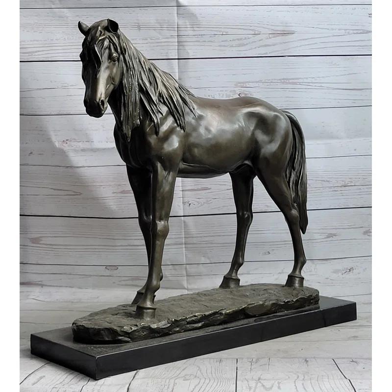 Canora Grey Bronze Metal Horse Mare Equestrian Decor Sculpture Statue Figure By Pj Mene On Marble Base