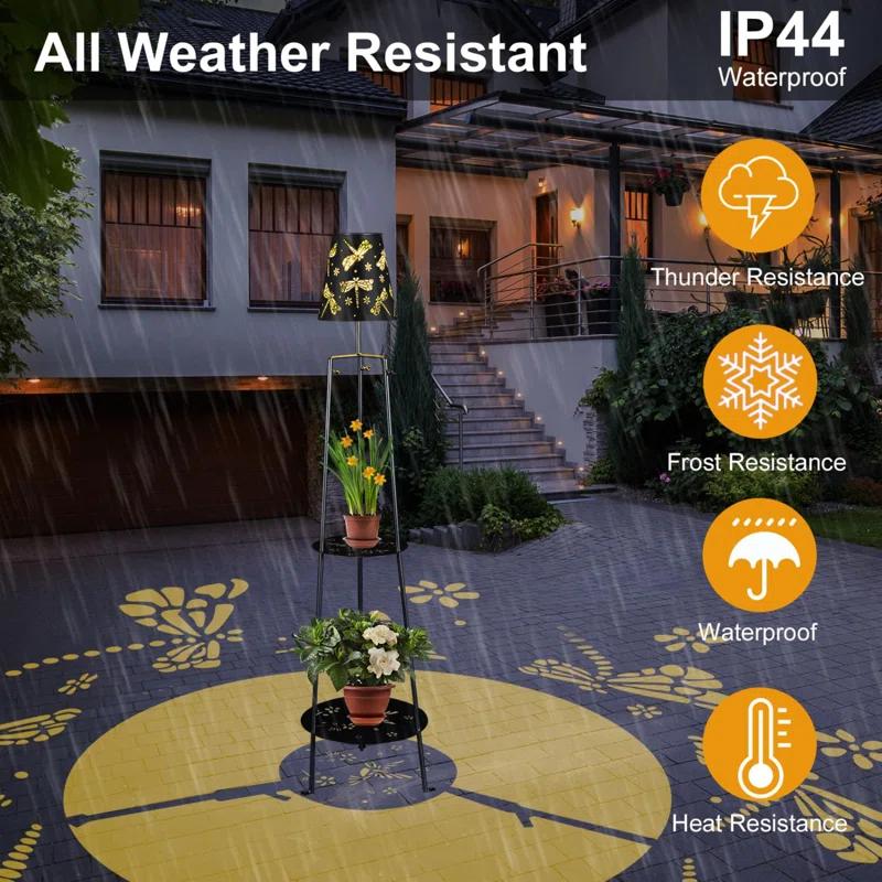 TULGIX Outdoor Metal Solar Floor Lamps With 2 Plant Stand