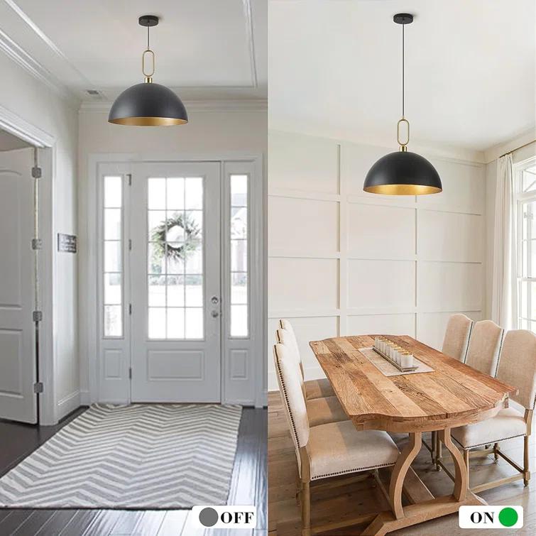 Everly Quinn 17.7" Farmhouse Vintage Black And Gold Pendant Light - Dome Chandelier For Kitchen Island, Dining Room, Hallway