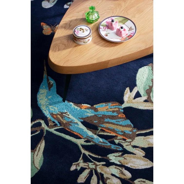 Hand-Tufted Navy Wool and Viscose Floral Area Rug, 8'2'' x 11'5''