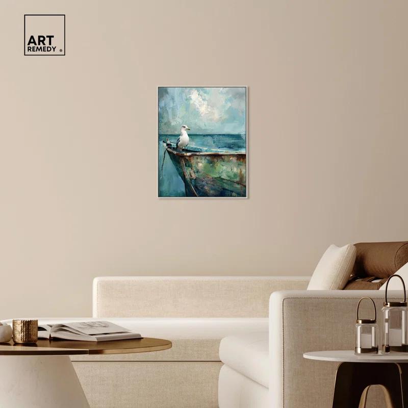 Art Remedy Seagull And Boat Canvas Coastal Wall Art by Art Remedy