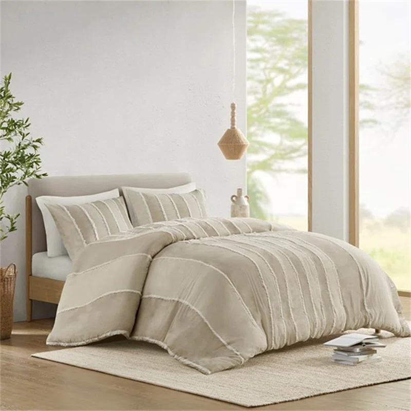 INK+IVY Shay 3 Piece Striped Cotton Duvet Cover Set