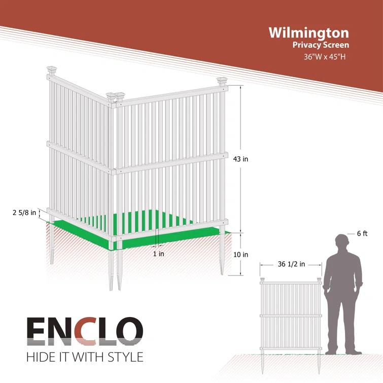 Enclo 45.5in H x 36.5in W (2 Panels) No Dig Enclo Wilmington White Vinyl Privacy Screen, Outdoor Privacy Panels, Trash Can Enclosure, Air Conditioner Fence, Pool Equipment Enclosure, ZP19008