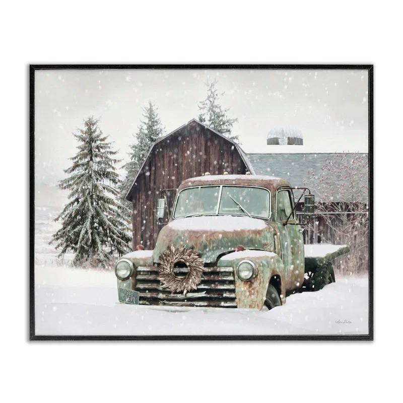 Stupell Industries Rural Vintage Truck & Barn Snowy Winter Landscape Giclee Texturized Art By Lori Deiter
