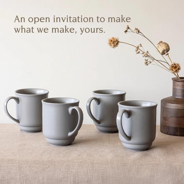over&back Rimmed 16oz Semi-Matte Hand-Finished Stoneware Mugs, Set of 4