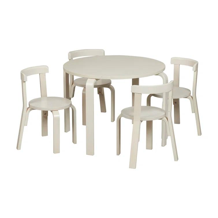 ECR4Kids Bentwood Round Table and Curved Back Chair Set, Kids Furniture, 5-Piece