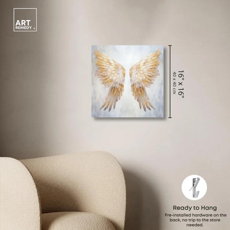Art Remedy Elegant Angel Wings Canvas Elegant White Gold Wall Art by Art Remedy
