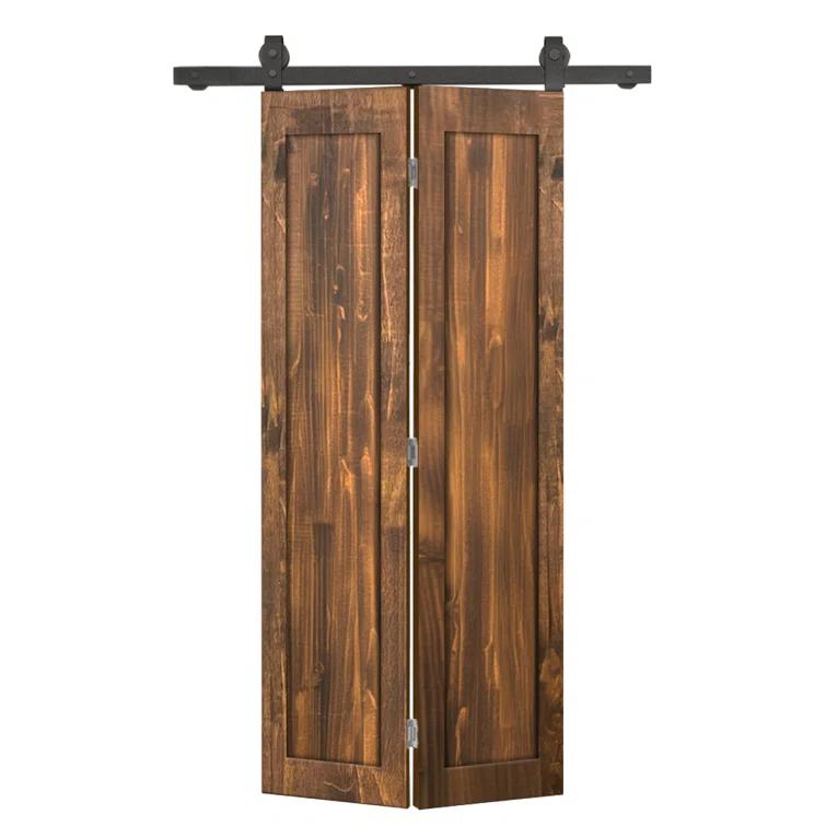 Calhome 1 Panel Shaker Pine Wood Bi-Fold Door with Sliding Barn Door Hardware Kit