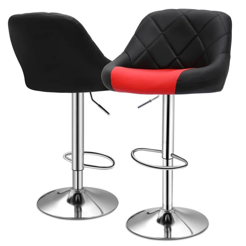 Lozada Faux Leather Swivel Bar Stools, Adjustable Counter Height Chairs with Backrest and Footrest (Set of 2)
