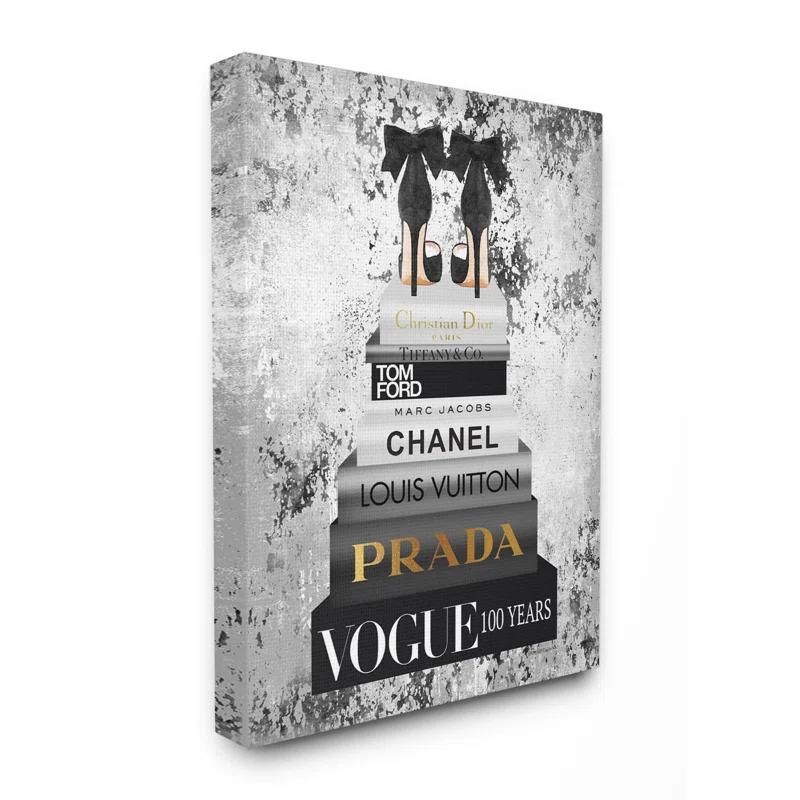 Stupell Industries " Fashion Designer Shoes Bookstack Black And White Watercolor "