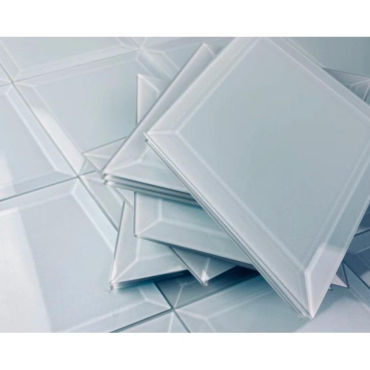Abolos Frosted Elegance 6 in. x 8 in. Diamond Grade Glass Beveled Diamond Decorative Kitchen & Bathroom Wall Tile