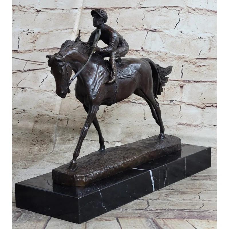 Wildon Home® Handmade Bronze Sports Art Sculpture Jockey Horse Racing Kentucky Derby Statue
