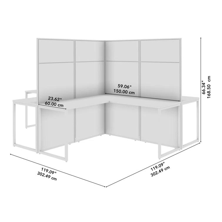 Bush Business Furniture Easy Office L-Shaped 4 Person Cubicle with Cable Management