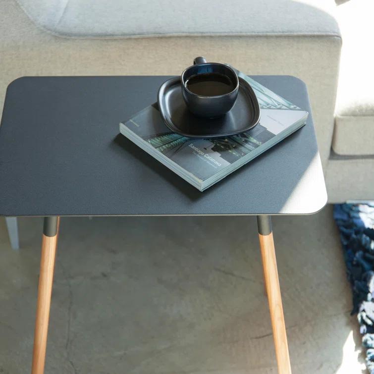 Yamazaki Home Modern Rectangular Side Table For Living Room Or Small Bedside Steel + Wood End Table